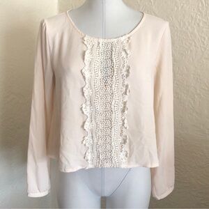 ASTR the Label Ivory Cream Crochet Trim Blouse Shirt Top Small